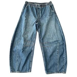 Old Navy Women' Large Tall Extra High Waisted Wide Leg Barrel Jeans Drawstring